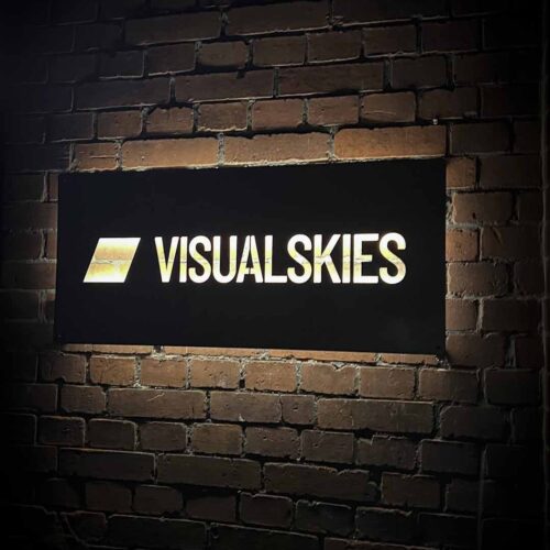 visualskies company news-opening-party-sign-outside-glow-up-room-berlin