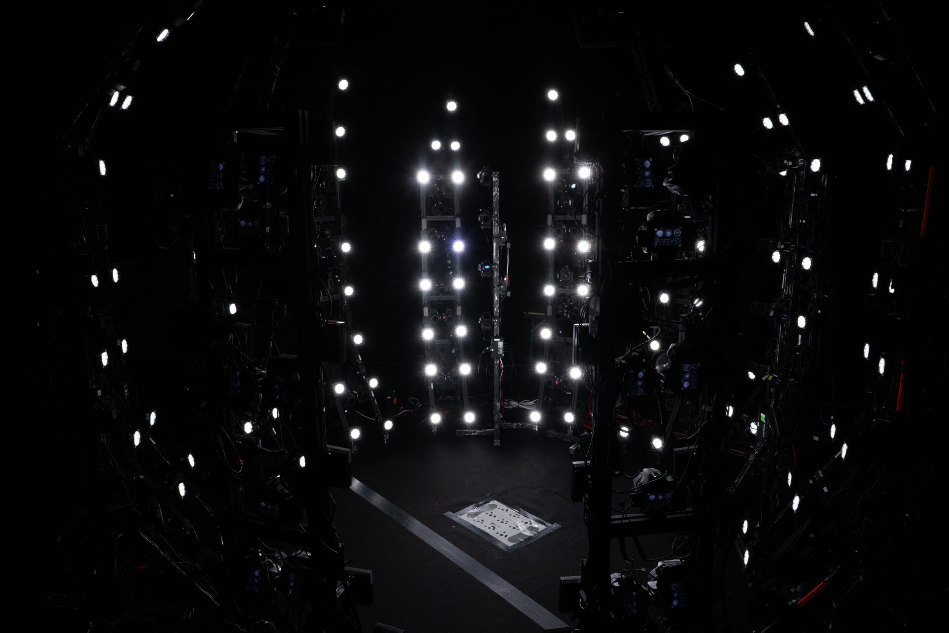 Visualskies 3D scanning rig configured on set for Project Hail Mary, with camera arrays and lighting arranged around the capture volume