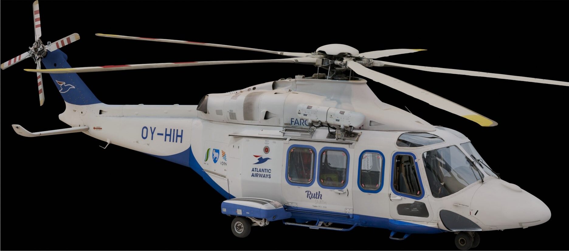 Digital twin of an Atlantic Airways helicopter created from LiDAR, photogrammetry and Artec Leo scans