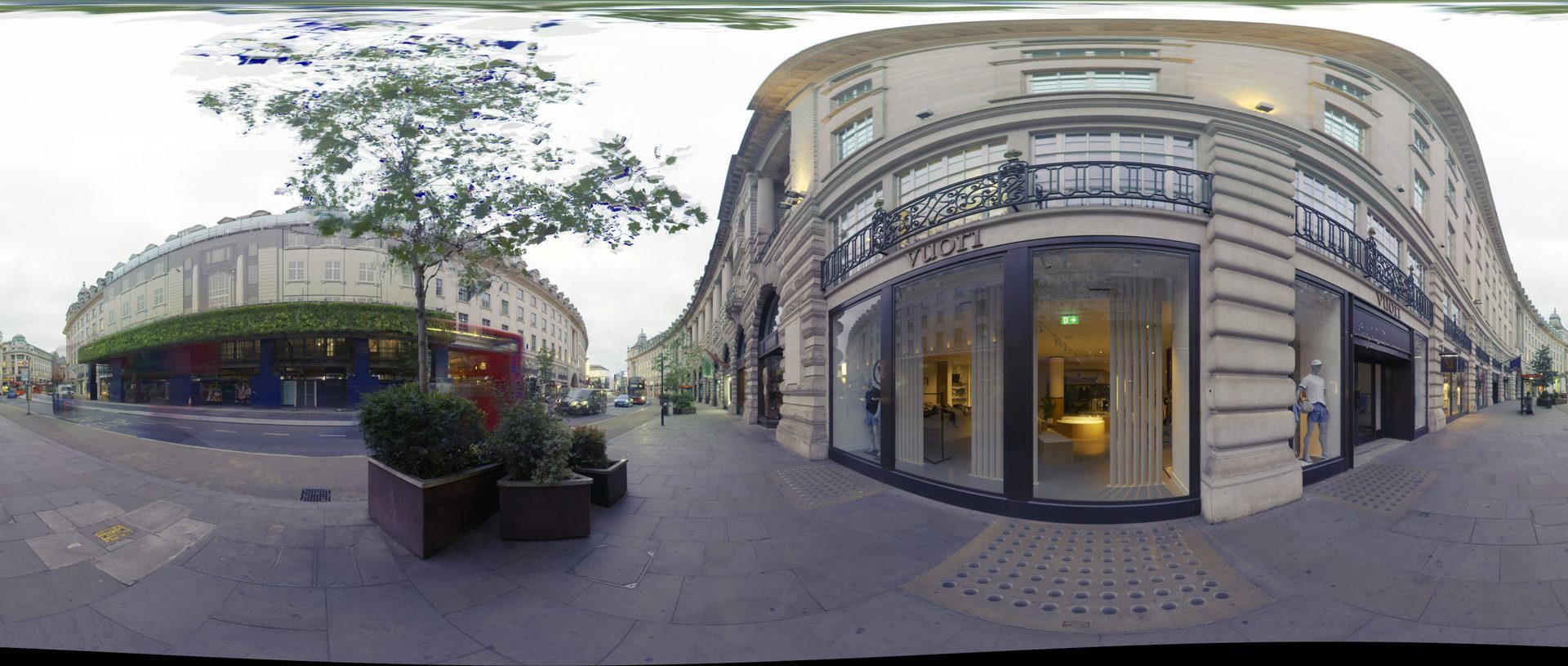 Panoramic image captured at a Leica RTC360 scan setup near Piccadilly Circus, London