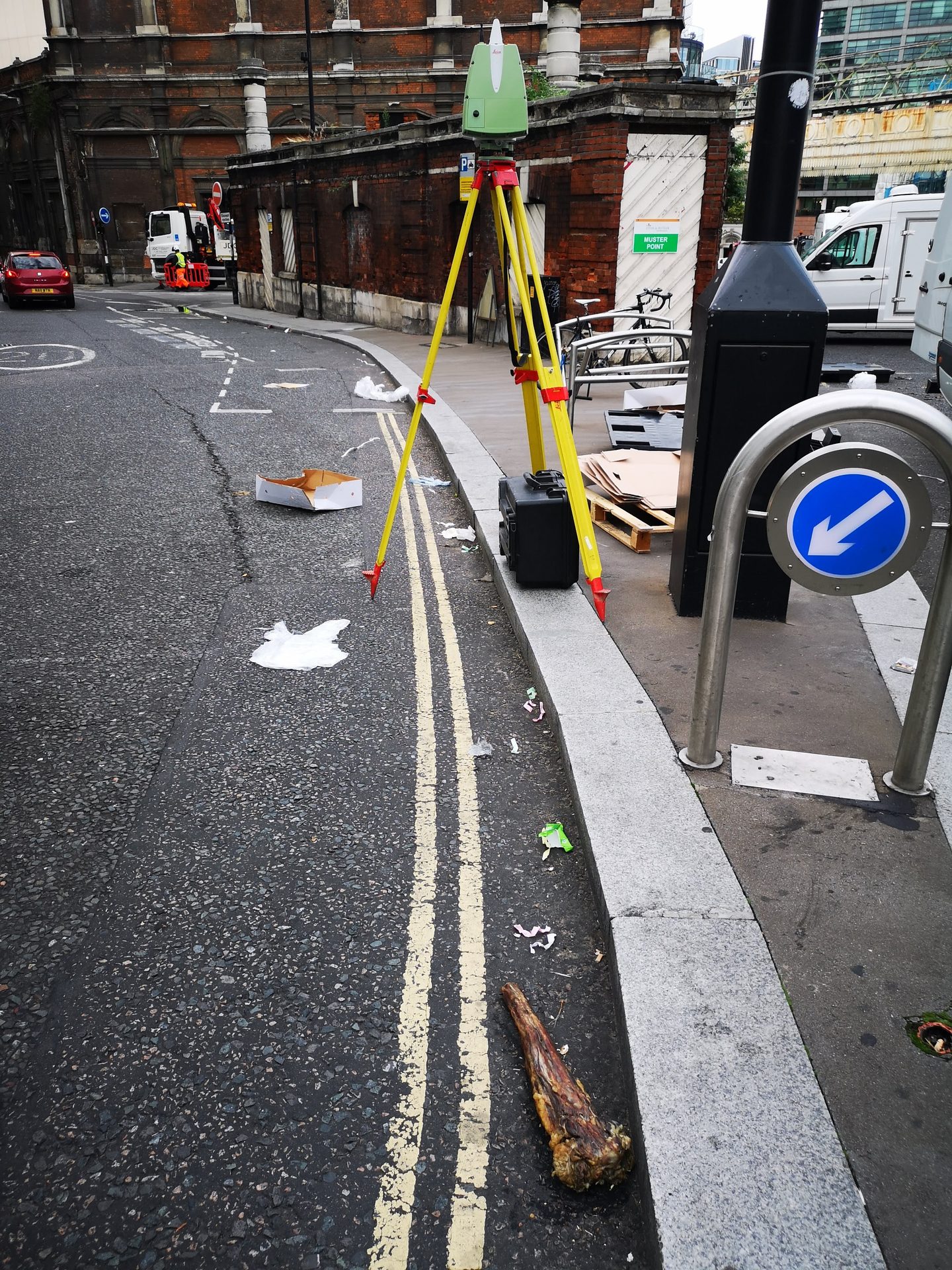 Terrestrial LiDAR scanner on a tripod capturing a London street for a millimetre-accurate survey