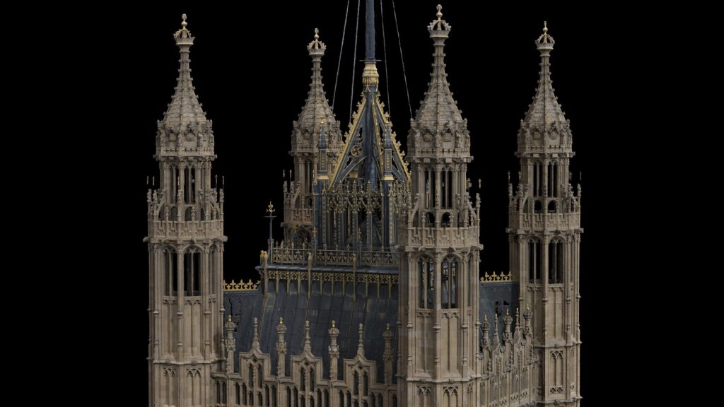 Detailed 3D scan of the pinnacles and roof at the top of the Victoria Tower, Houses of Parliament
