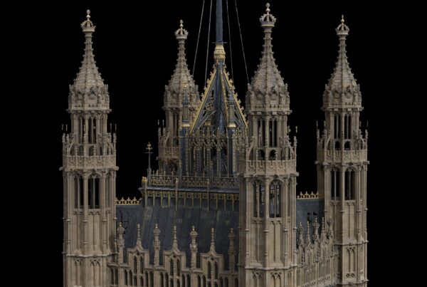Detailed 3D scan of the pinnacles and roof at the top of the Victoria Tower, Houses of Parliament
